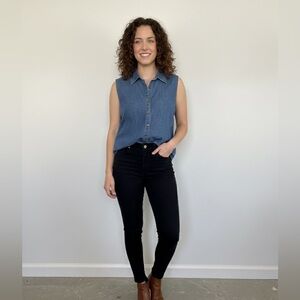 Vintage Cherokee Light Blue Denim button down shirt 100% cotton-size XL